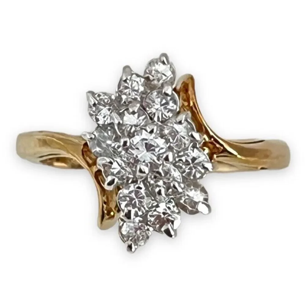 Vintage 1970s Ring Size 7 CZ Cluster Prong Set Gold Plated - 14Q